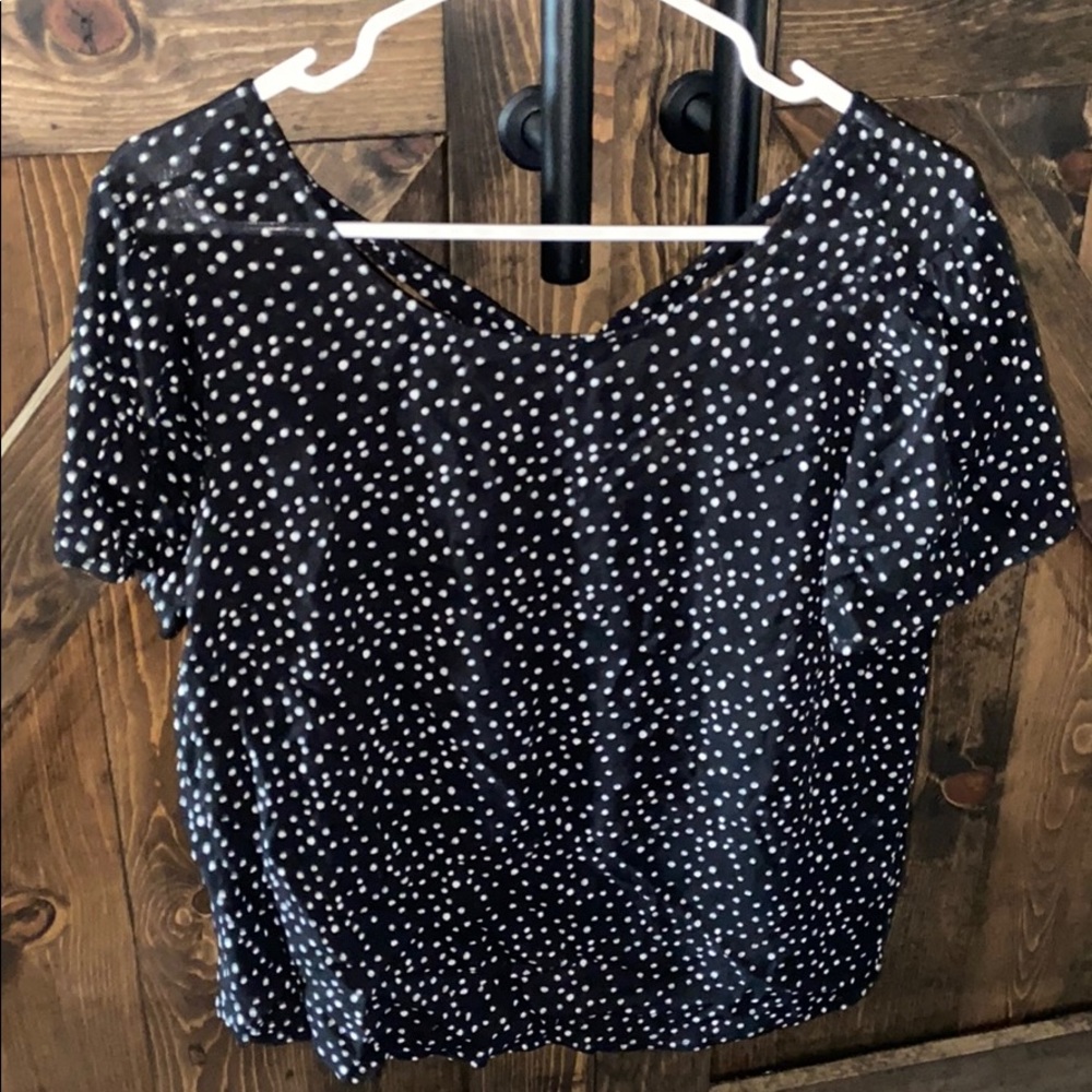 Tie in the back black polka dot blouse